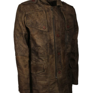 Vintage Brown Military Officer Leather Coat