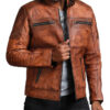 Men’s Brown Perforated Leather Biker Jacket