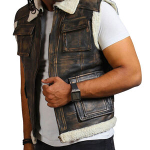 Brown Leather Vest with Fur Lining