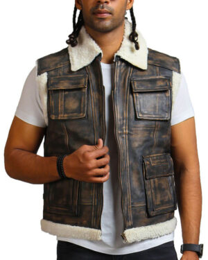 Brown Leather Vest with Fur Lining