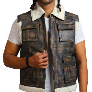 Brown Leather Vest with Fur Lining