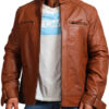 Brown Quilted Shoulders Leather Jacket
