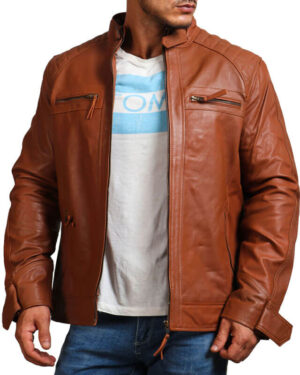 Brown Quilted Shoulders Leather Jacket