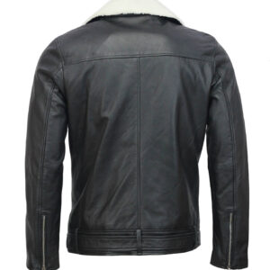 Black Motorcycle Leather Jacket with Fur Collar