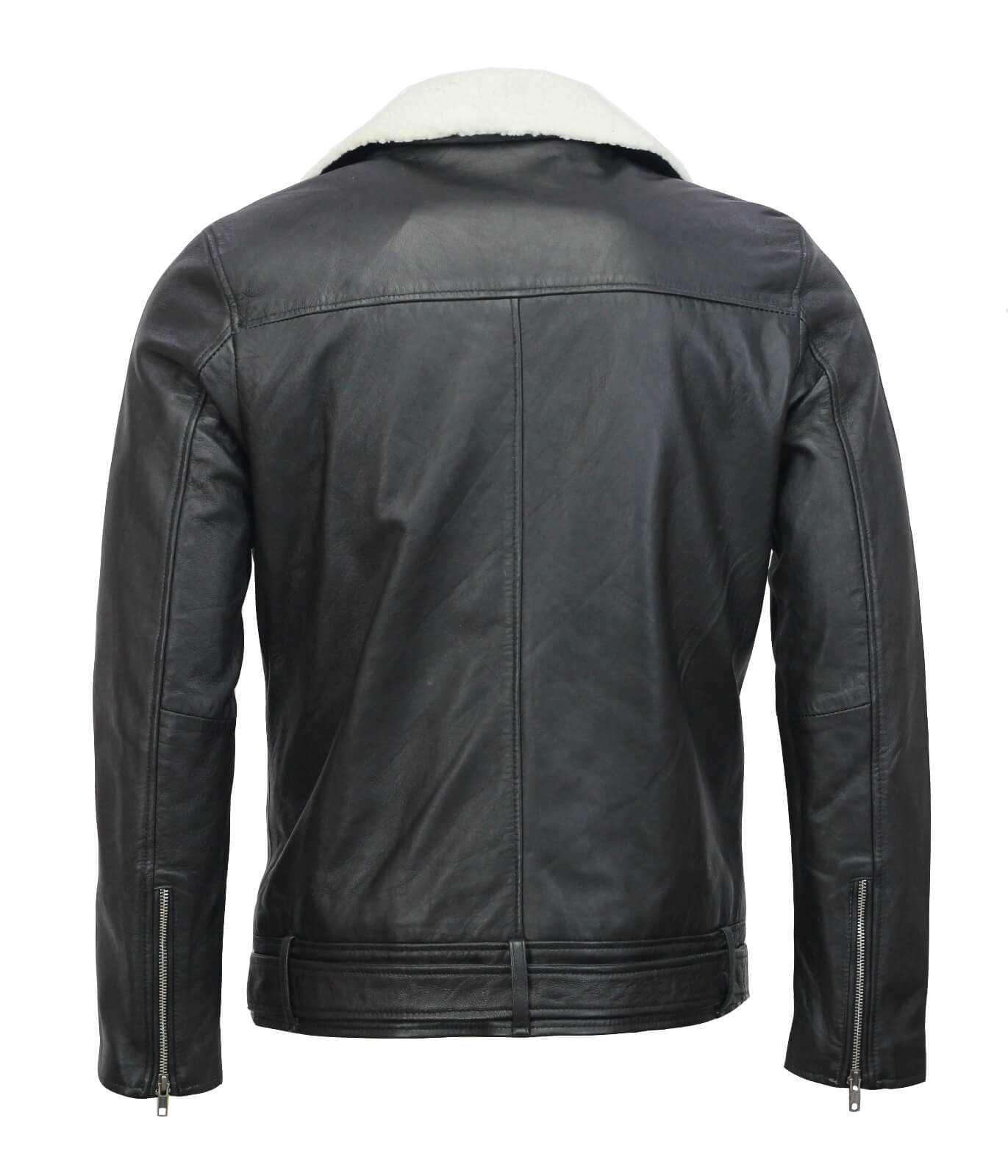 Black Motorcycle Leather Jacket with Fur Collar