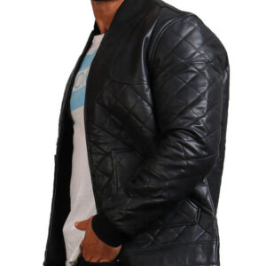 Diamond Quilted Black Leather Jacket
