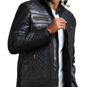 Diamond Quilted Skull Leather Jacket