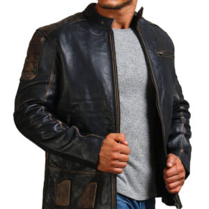 Distressed Black Biker Leather Jacket