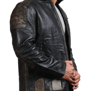 Distressed Black Biker Leather Jacket