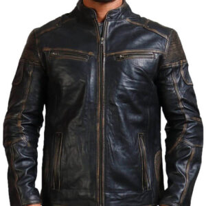 Men's Black Distressed Vintage Leather Jacket