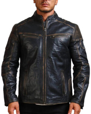Men's Black Distressed Vintage Leather Jacket