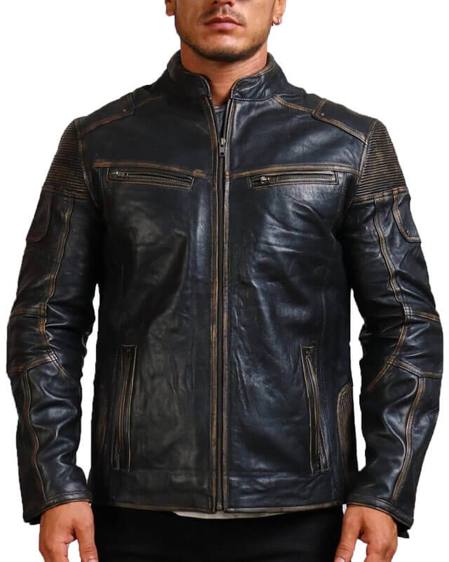 Men's Black Distressed Vintage Leather Jacket