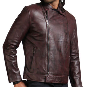 Dark Brown Collared Biker Jacket