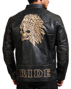 Indian Skull Biker Leather Jacket