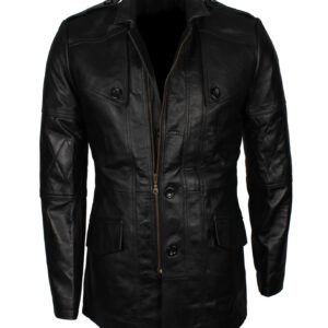 Military Officer Black Leather Coat