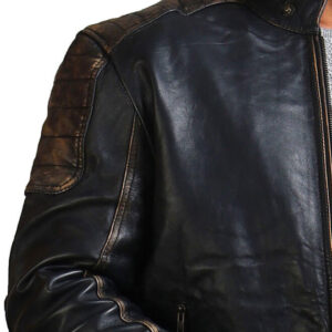 Distressed Black Biker Leather Jacket