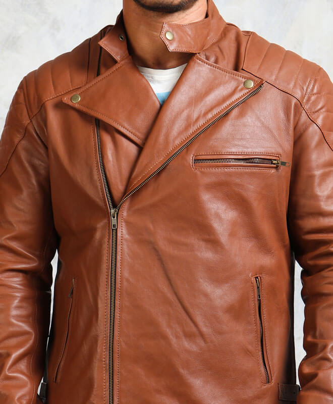 Brown Motorcycle Leather Jacket for Men