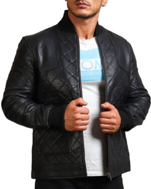 Diamond Quilted Black Leather Jacket