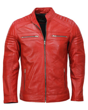 Men’s Café Racer Red Biker Leather Jacket