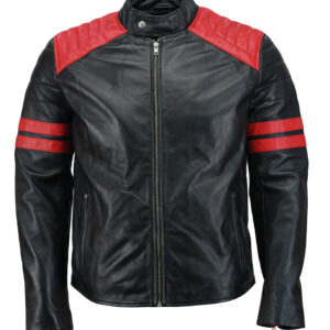 Men’s Black and Red Biker Leather Jacket