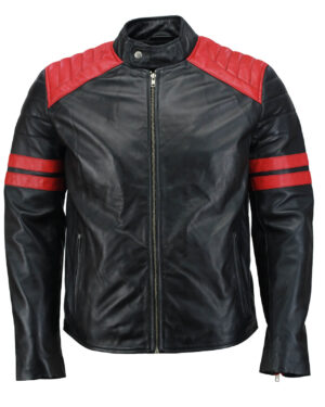 Men’s Black and Red Biker Leather Jacket