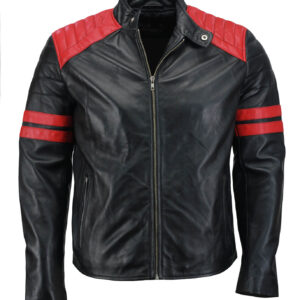 Men’s Black and Red Biker Leather Jacket