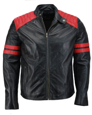 Men’s Black and Red Biker Leather Jacket