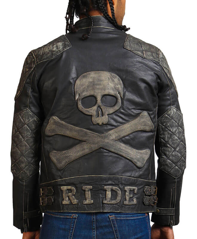 Gothic Skull and Crossbones Biker Jacket
