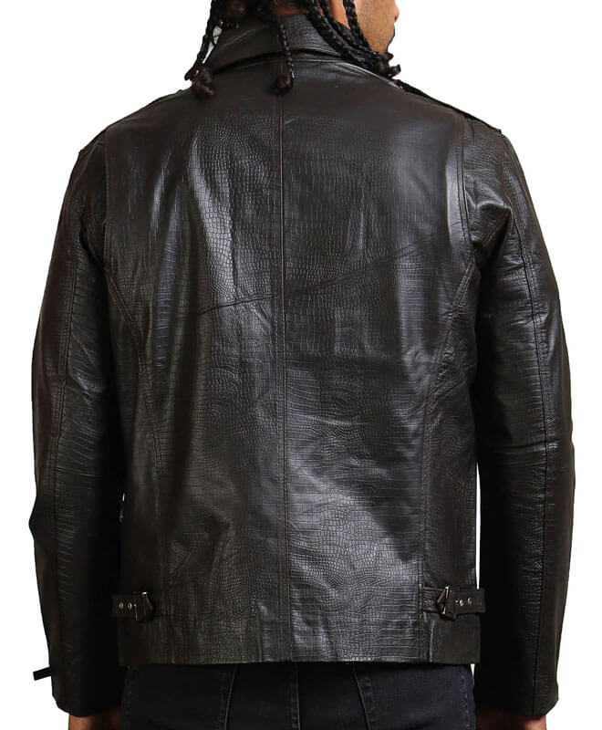 Men's Biker Textured Black Leather Jacket