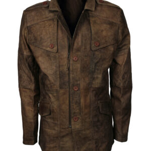 Vintage Brown Military Officer Leather Coat