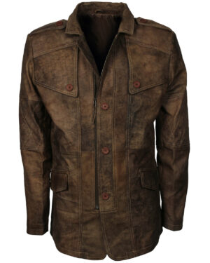 Vintage Brown Military Officer Leather Coat