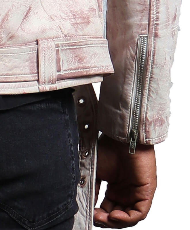 Hand-Waxed White Vintage Motorcycle Jacket