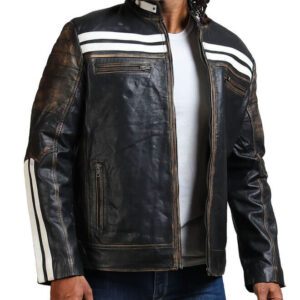 Distressed Black And White Striped Jacket