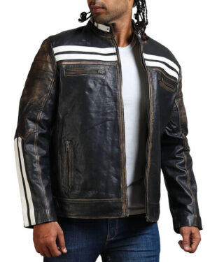 Distressed Black And White Striped Jacket