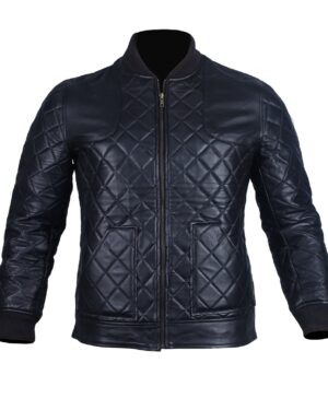 Men's Leather Bomber Jacket Black Diamond Quilted