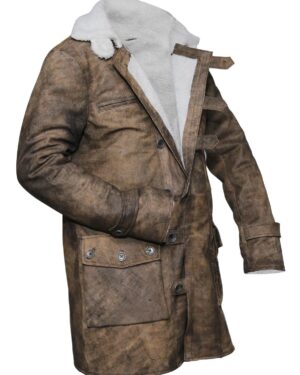 Men's Dark Knight Brown Bane Distressed Leather Coat