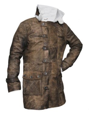 Men's Dark Knight Brown Bane Distressed Leather Coat