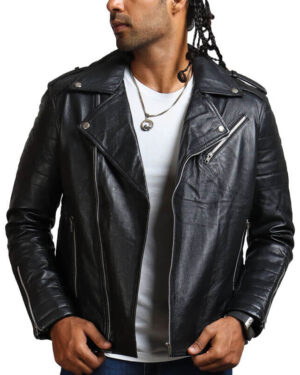 Black Motorcycle Leather Jacket for Men