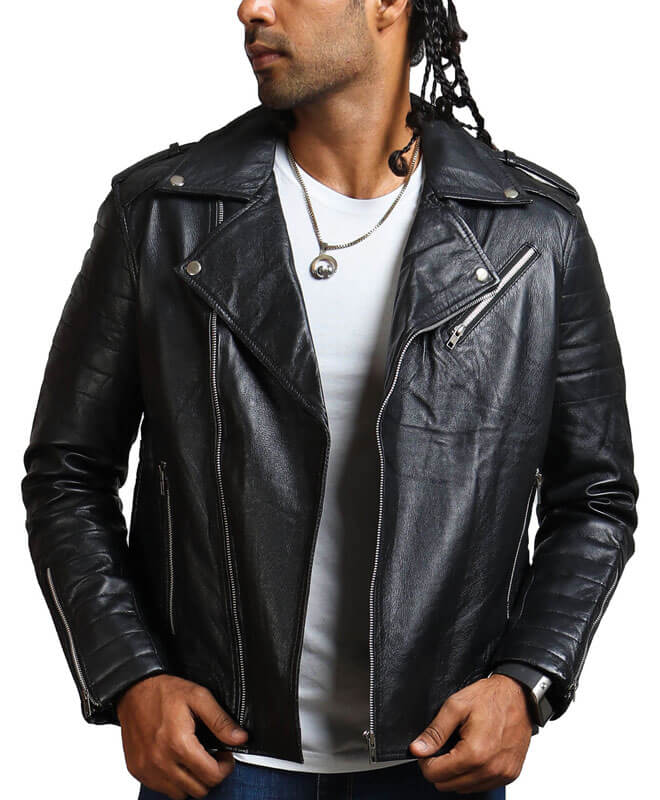 Black Motorcycle Leather Jacket for Men