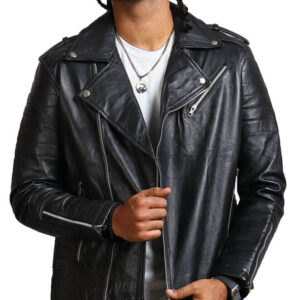 Black Motorcycle Leather Jacket for Men