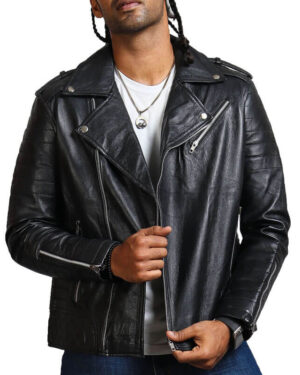 Black Motorcycle Leather Jacket for Men