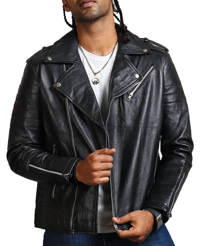Black Motorcycle Leather Jacket for Men