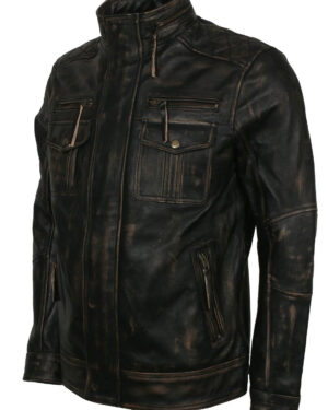 Distressed Vintage Leather Jacket Mens Biker