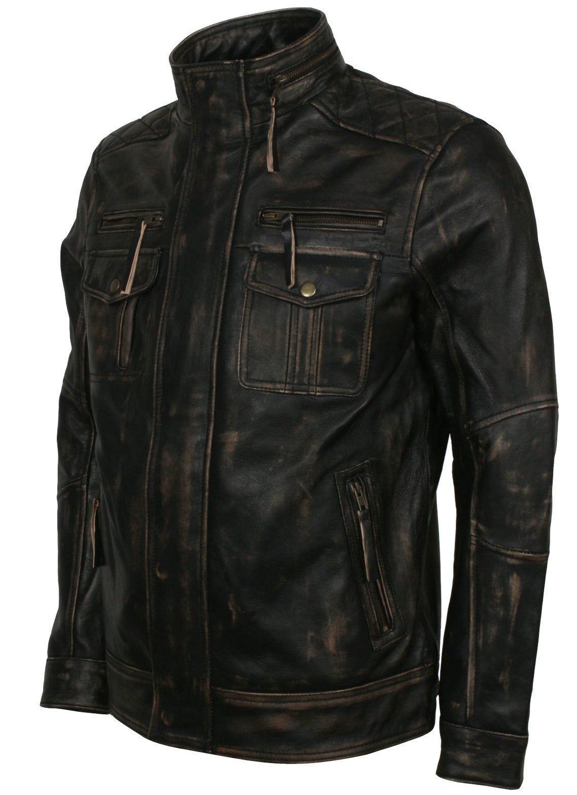 Distressed Vintage Leather Jacket Mens Biker