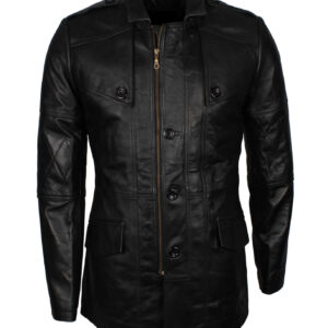 Military Officer Black Leather Coat