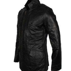 Military Officer Black Leather Coat