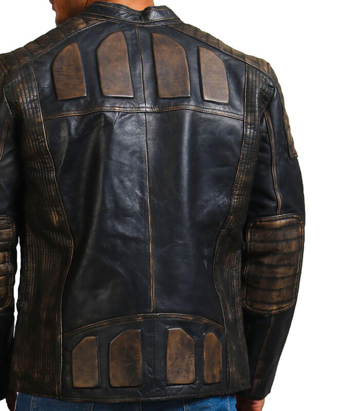 Distressed Black Biker Leather Jacket