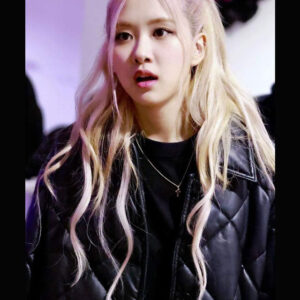 Blackpink Rose Oversized Puffer Leather Jacket