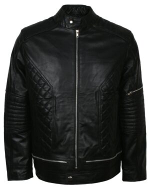 Men's Biker Black Real Leather Quilted Moto Jacket