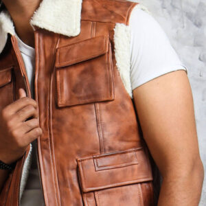 Brown Winter Leather Vest With Fur Lining